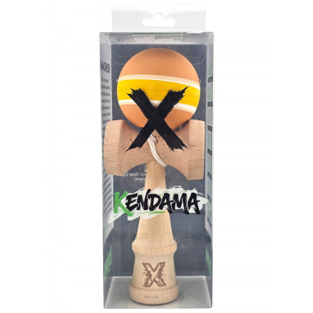 Kendama X Originala, Profesionala, Cyrax, din Lemn cu Bila cu Invelis din Cauciuc, 18 x 6 x 7 cm, Rubber Grip, Portocaliu/Galben/Alb