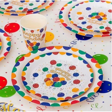 Set 10 Farfurii de Unica Folosinta, Cyrax, din Carton, 18 cm, Model Happy Birthday, Multicolor
