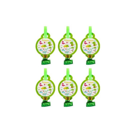Set 6 Suflatori, Cyrax, Colectia Dino Park, 12 x 7 cm, din Carton/Plastic/Hartie, Multicolor
