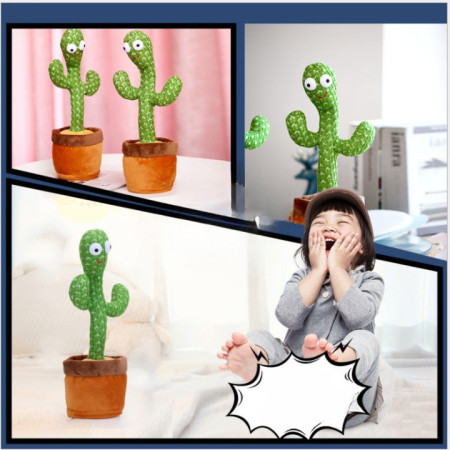 Jucarie Cactus Dansator Cyrax, Canta, Danseaza, Imita, Distractiv, Verde, 37cm