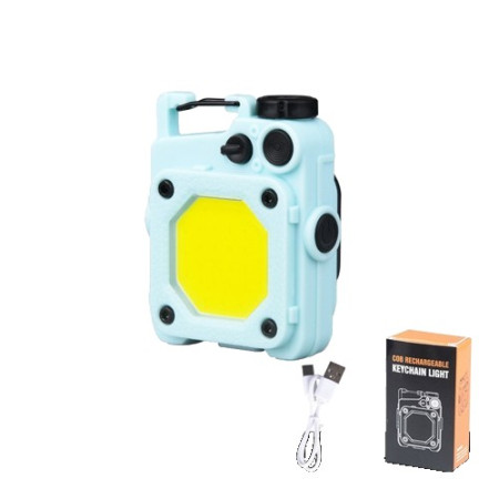 Lanterna Mini de Buzunar Tip Breloc,  Incarcare prin USB Type C, Multifunctionala, pentru Exterior, Camping, Alpinism, Ciclism, Mini Lanterna Elvis, 6.1 x 5 x 2.5 cm, Lumina Puternica, Culoare Albastru