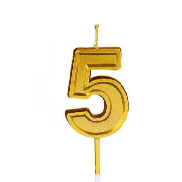 Lumanare pentru Tort Cifra 5, Cyrax, 4.8 cm, Aniversare, Aurie