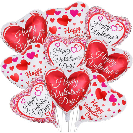 Balon din Folie Metalizata, Cyrax, Figurina Inimioara, Model Happy Valentine's Day, Tematica Iubire, 45 cm, Ambalaj Individual, Pai Inclus, Umflare cu Aer sau Heliu, Rosu
