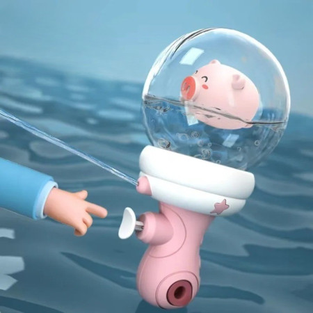 Pistol cu Apa pentru Copii, Cyrax, Multifunctional, Capacitate 300 mL, Model Purcelus, 9x9x17cm, Plastic, Roz