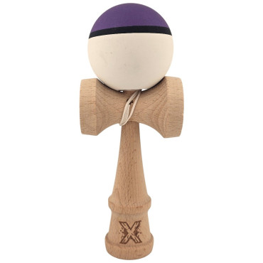 Kendama X Originala, Profesionala, Cyrax, din Lemn, Rubber Grip, 18 cm, Mov/Negru/Alb