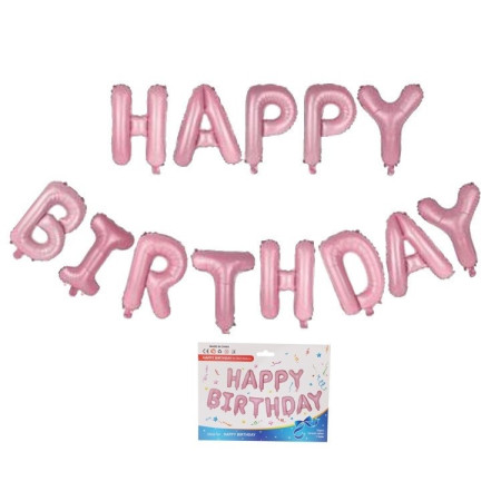 Set 13 Baloane Folie, Cyrax, Tip Ghirlanda, Model Happy Birthday, 40 cm, Roz Deschis