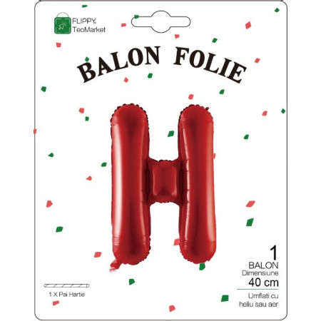 Balon Folie Metalizata Litera H, Cyrax, 40 cm, Umflati cu Heliu sau Aer, Ambalaj Individual, Pai inclus, Rosu