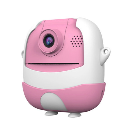 Set Camera Instantanee pentru Copii, Cyrax, Ecran HD 2.4'', 24MP, 720P Video, 1200 mAh, cu Functie de Printare Alb-Negru, cablu USB-C, Bluetooth, Compatibil iOS/Android, Imprimare APP, Model Iepure Emoji, Roz