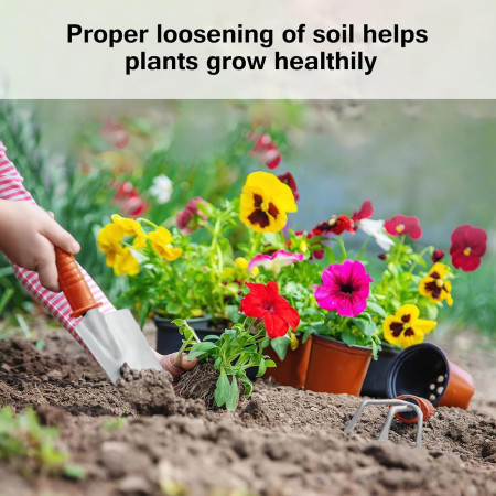 Set 10 Unelte de Gradina,  pentru Plantare Prelucrare Sol si Ingrijire Plante, Manere Portocalii, Material PVC si Otel Inoxidabil, Cutie Inclusa, 37x28x7 cm, Negru