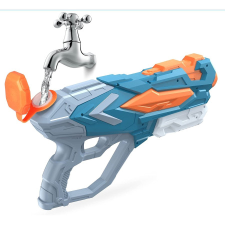 Pistol cu Apa pentru Copii, Rezervor, Pentru Piscina/Plaja, Cyrax, 6ani+, Albastru, 4 duze, 900ML
