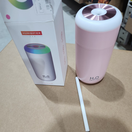 Umidificator, H2O, cu Difuzor de Aroma, Lumina de Noapte LED in 7 Culori, Zgomot Redus, 14.7x7.2cm, 350mL, Culoare Roz