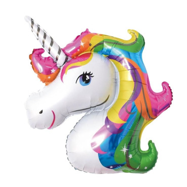 Balon din Folie Metalizata, Cyrax, Mini Figurine, Model Unicorn, Tematica Aniversare, 108x88 cm, Ambalaj Individual, Pai Inclus, Umflare cu Aer sau Heliu, Multicolor