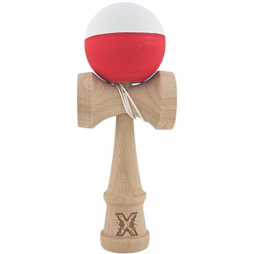 Kendama X Originala, Profesionala, Cyrax, din Lemn, Rubber Grip, 18 cm, Alb/Rosu