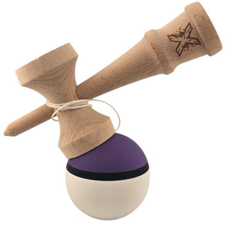 Kendama X Originala, Profesionala, Cyrax, din Lemn, Rubber Grip, 18 cm, Mov/Negru/Alb