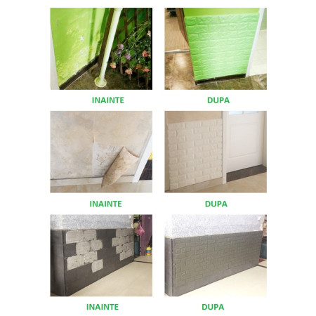 Set 10 Placi de Tapet,  Autoadezive, 70 x 77 cm, 3.5 mm Grosime, Suprafata Acoperita 5.3 mp, din PVC, Model Caramida, Gri