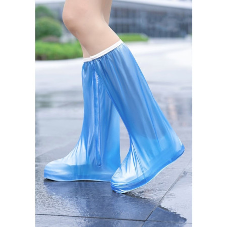 Protectie Incaltaminte pentru Ploaie si Noroi,  Impermeabila, Talpa Antiderapanta, cu Fermoar si Capsa, Inaltime 40 cm, Marime S 34-35, Albastru