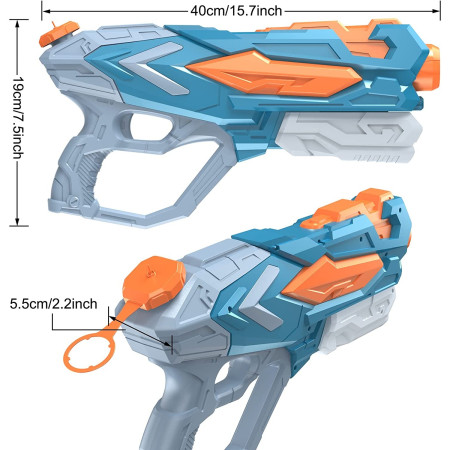 Pistol cu Apa pentru Copii, Rezervor, Pentru Piscina/Plaja, Cyrax, 6ani+, Albastru, 4 duze, 900ML