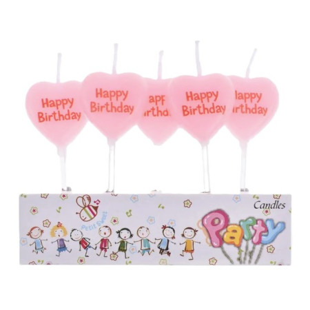 Set 5 Lumanari de Tort, Cyrax, Model Inima, Text Happy Birthday, 2.5 x 2.5 cm, din Ceara, Multicolor