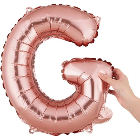 Balon Folie Metalizata Litera G, Cyrax, 40 cm, Umflati cu Heliu sau Aer, Ambalaj Individual, Pai inclus, Rose Gold