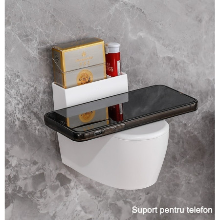 Scrumiera creativa  Forma de Toaleta, Capac Alb , Material ABS si Otel Inoxidabil, 12.5 x 9.8 x 8.4 cm, Fixare prin Lipire sau De Sine Statator, pentru Baie, Camera, Bucatarie, Balcon, Alb