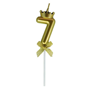 Lumanare pentru Tort Cifra 7, Model Coroana, Gold, Cyrax, Party