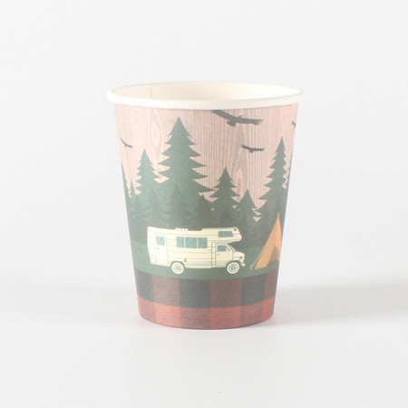Set 10 Pahare, Cyrax, Imprimeu Camping, din Carton, 250 - 300 ml, 7.5 x 8.4 x 5.3 cm, Multicolor