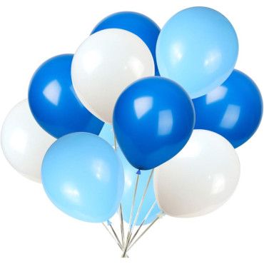 Set 10 Baloane din Latex Metalizate, Cyrax, Model Party, Alb, Albastru, Blue, 23 cm, 2.2 g