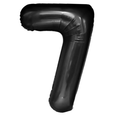 Balon din Folie Metalizata Cyrax, Figurina Cifra, Tema Aniversare 40 cm, Ambalaj Individual, Pai inclus, Umflare cu Aer sau Heliu, Negru, Cifra 7