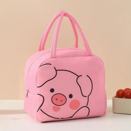 Geantă Frigorifică, Cyrax, cu Desene Animat, Portabilă pentru Copii, de Prânz, din Pânză Oxford, 22x14x19 cm, Model Purcelus, Roz