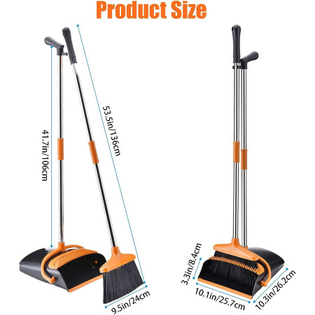 Set matura si faras cu coada,  Pentru uz casnic, Plastic/Otel, Portocaliu/Negru, Depozitare verticala, 26x25.5x83 cm