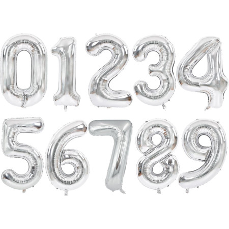 Balon din Folie Metalizata, Cyrax, Figurina Cifra, Tema Aniversare 80 cm, Ambalaj Individual, Pai inclus, Umflare cu Aer sau Heliu, Argintiu, Cifra 5