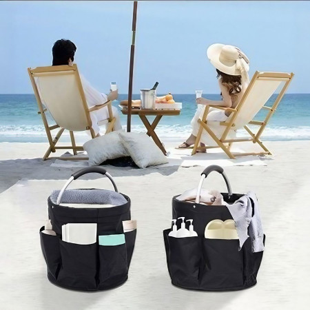 Geanta Cos pentru Scule de 17L,  Buzunare Exterioare, Cos de Picnic Portabil, Cos pentru Plaja, Cos pentru Curatenie, din Material Oxford 600 D, 28 x 28 x 28 cm, Negru