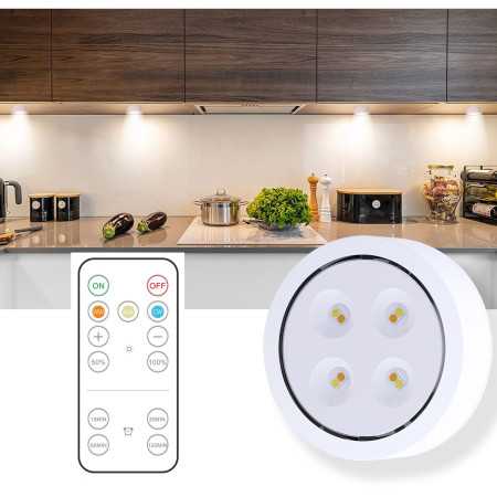 Set de 6 Lampi Led  Fara Fir, Cu Baterii, 3 Culori de Lumina, cu 2 Telecomenzi, din Plastic, Alb