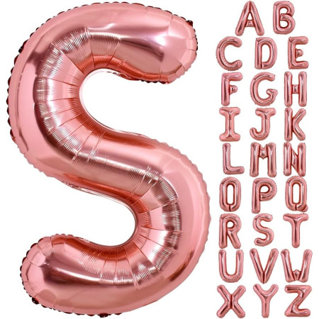 Balon Folie Metalizata Litera S, Cyrax, 100 cm, Umflati cu Heliu sau Aer, Ambalaj Individual, Pai inclus, Rose Gold
