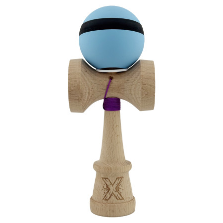 Kendama X Originala, Profesionala, Cyrax, Cupe Mari KING SIZE V3, Rubber Grip, Gaura in Baza, Rulment Metalic, din lemn 18 cm, Ata 62/65 cm, M Bleu/Negru/Bleu