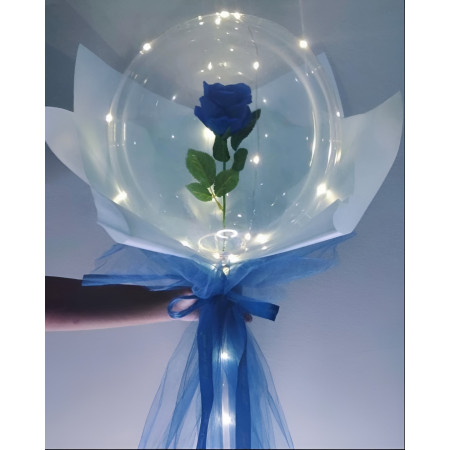 Trandafir in Balon LED cu Lumini, Cyrax, Tip Buchet, Diametru 35 cm, Albastru