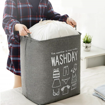 Cos de Rufe,  72 L, Textil, 30x40x60 cm, Gri, Cu Imprimeu