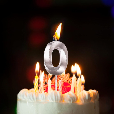 Lumanare Cifra 0, Cyrax, Model Diamond, 5 x 3.4 cm, Argintiu