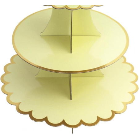 Etajera pentru Prajituri, Cyrax, din Carton, 3 Nivele, 16/22/29 cm Diametru, Inaltime 38 cm, Galben
