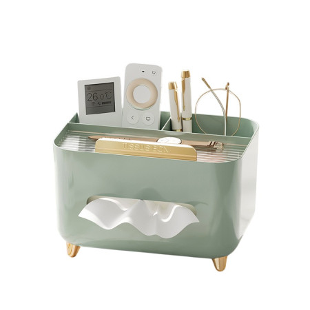 Suport pentru Servetele,  Cutie Multifunctionala, Design Minimalist, ABS, cu Suport pentru Obiectele Personale, pentru Birou, 21x15x13 cm, Verde