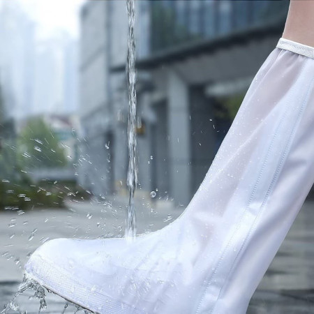 Protectie Incaltaminte pentru Ploaie si Noroi,  Impermeabila, Talpa Antiderapanta, cu Fermoar si Capsa, Inaltime 40 cm, Marime XL 40-41, Alb