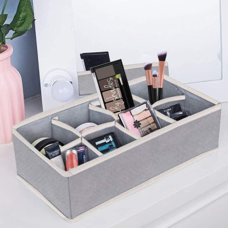 Cutie De Depozitare,  Pentru Lenjerie, Sosete Si Sutiene, Material Textil, 8 Compartimente, 32 x 16 x 10 cm, Culoare Gri