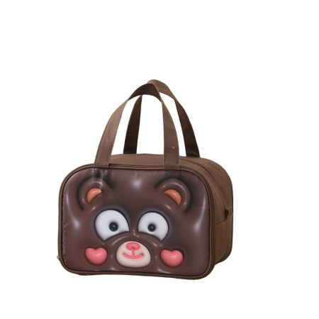 Geantă Frigorifică, Cyrax, cu Desene Animat 3D, Portabilă pentru Copii, de Prânz, din Pânză Oxford, 27.5x18x20 cm, Model Ursulet, Maro