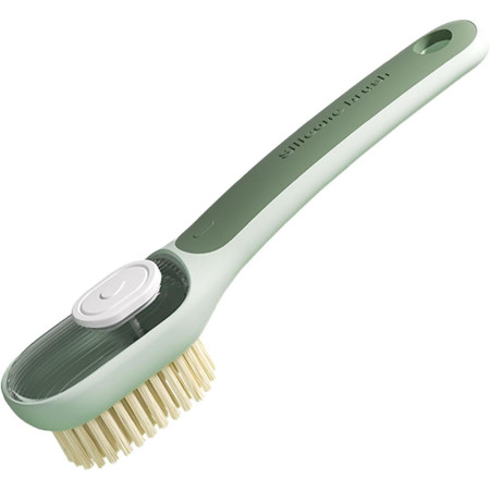 Perie Multifunctionala 2 in 1,  Perie Densa/Perie din Piele de Caprioara, cu Recipient Lichid, Maner Lung, 20.1x 4.3 x 5 cm, Verde