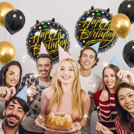 Balon din Folie Metalizata, Cyrax, Figurine, Model 3, Happy Birthday, Tematica Aniversare, 45 cm, Ambalaj Individual, Pai Inclus, Umflare cu Aer sau Heliu, Multicolor