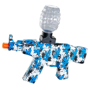 Mitraliera de jucarie electrica Cyrax cu bile de hidrogen de gel, gun bluster, tragere in rafala, varsta peste 6 ani, sageti cu ventuze de spuma, amorizor, ochelari de protectie, 5000 de bile incluse, cablu de incarcare, 28x31 cm, AK47, albastru