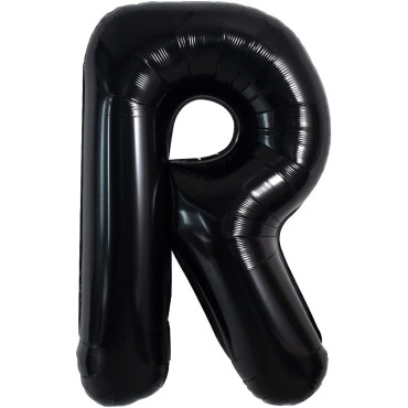 Balon Folie Metalizata Litera R, Cyrax, 40 cm, Umflati cu Heliu sau Aer, Ambalaj Individual, Pai inclus, Negru
