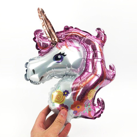 Balon din Folie Metalizata, Cyrax, Figurina Unicorn, Tema Animalute, 30 cm, Ambalaj Individual, Pai Inclus, Umflare cu Aer sau Heliu, Roz