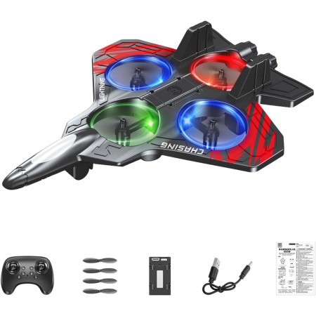 Jucarie Interactiva, Cyrax, Aeronava de Lupta, din EVA, cu Telecomanda, Incarcare USB, +14 Ani, 25.5 x 18 x 5.2 cm, Negru-Rosu