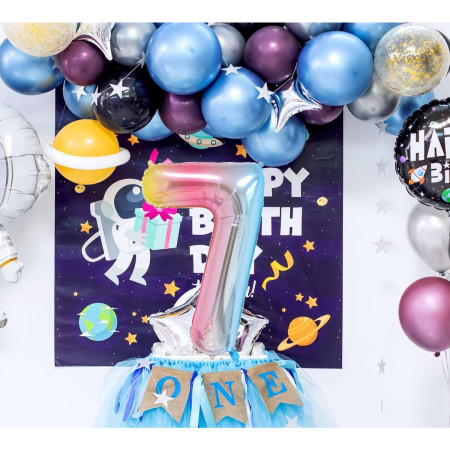 Balon din Folie Metalizata Cyrax, Figurina Cifra, Tema Aniversare 40 cm, Ambalaj Individual, Pai inclus, Umflare cu Aer sau Heliu, Multicolor, Cifra 7